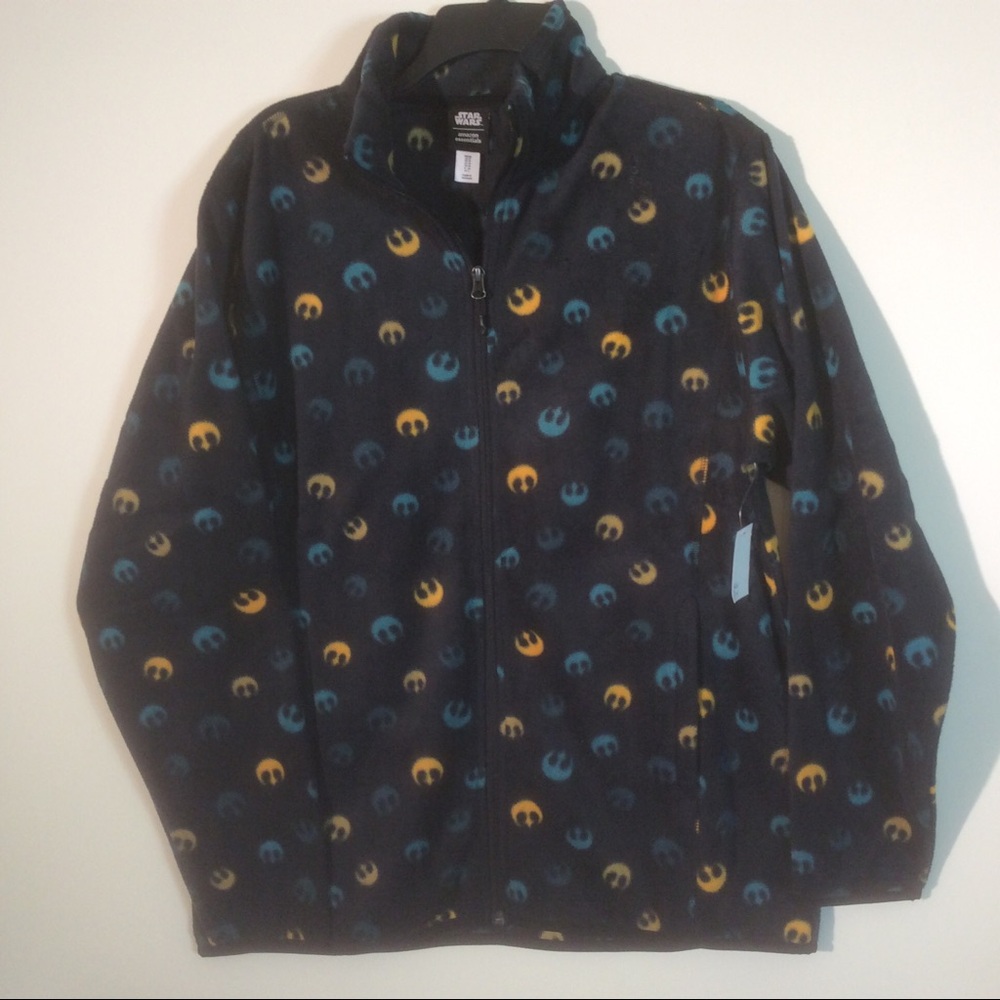 Star Wars Rebel Fleece Black Green Orange All Over Logo Print Amazon Jacket NEW